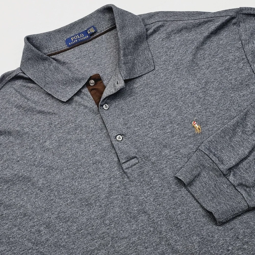 Polo Ralph Lauren Shirt Mens 3XLT Gray Long Sleeve‎ Flesh Pony Logo Preppy
